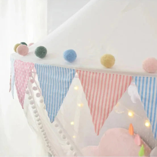 Kids Wall Canopy With Tassel Detail - White, Pink & Multi Coloured