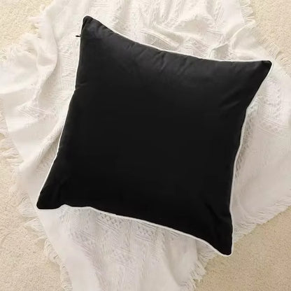 Modern Luxury Velvet Hemming Cushion Covers - Black & White