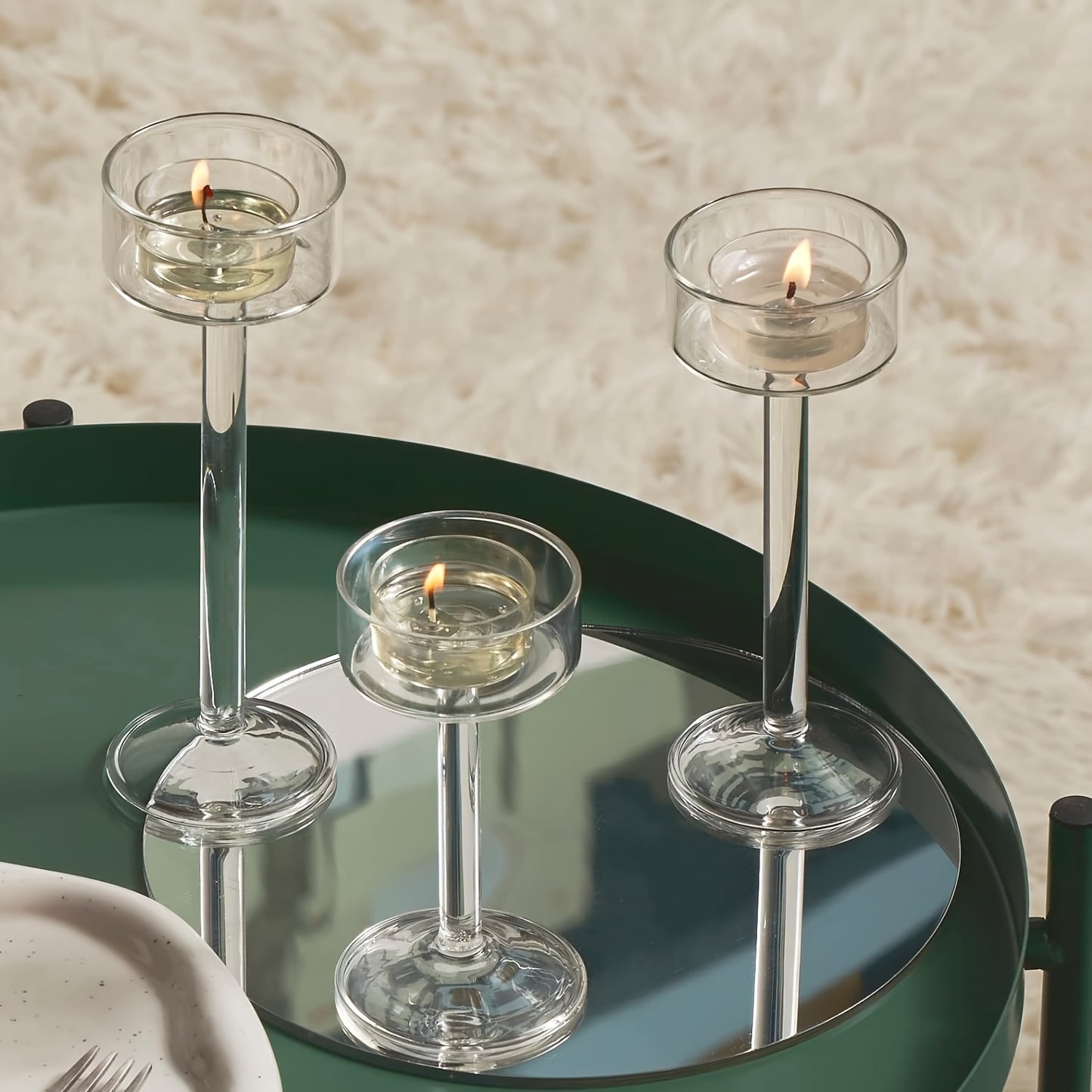 Modern Hand-Blown Tea Light Candle Holders Set - 3 Sizes