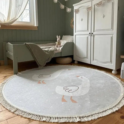 Animal Play Mat Children's Room Round Swan Rug - 3 Sizes