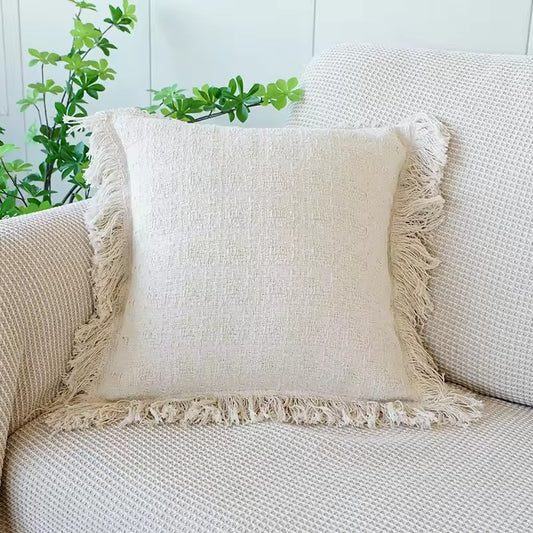 Modern Luxury Ivory Cotton & Linen Cushion Cover With Tassel Detail