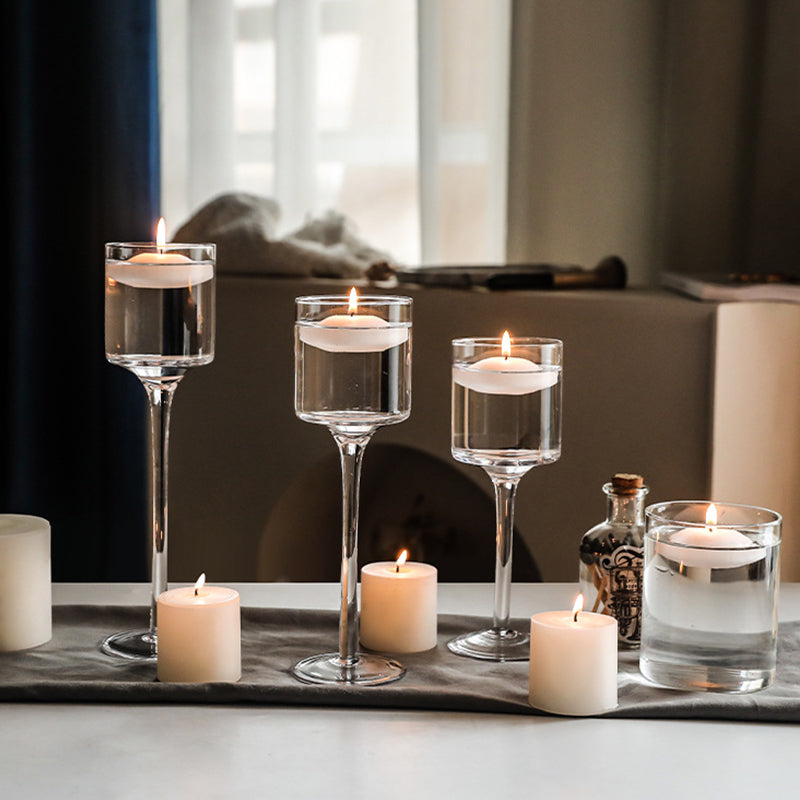 Set of 3 Clear Glass Pillar Candleholders