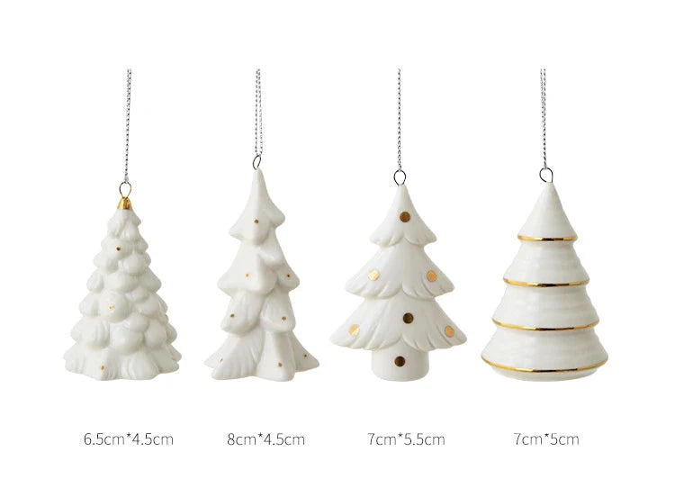 White Nordic Christmas Tree Ornament with Gold Details - 4 Variants