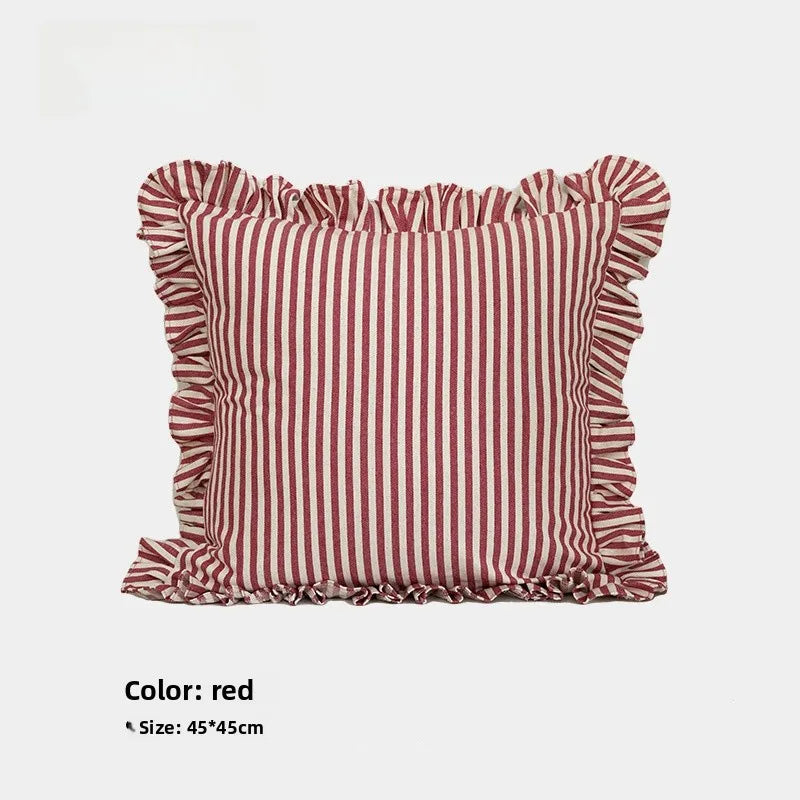 Soft Ruffled Pure Striped Cotton Cushion Covers with Frill Detail - 6 Colours