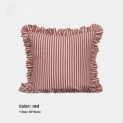 Soft Ruffled Pure Striped Cotton Cushion Covers with Frill Detail - 6 Colours
