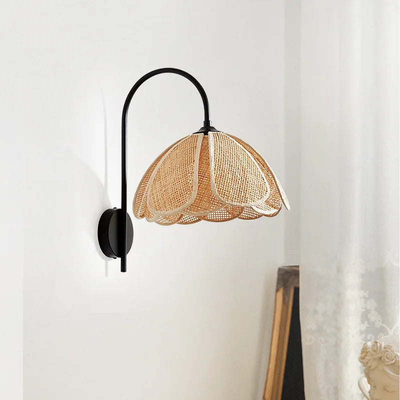 Natural Wabi Sabi Petal Japanese Inspired Rattan Wall Light