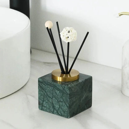 Handmade Square Luxury Natural Marble Home Fragrance Diffuser - White, Green & Brown Marble