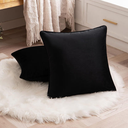 Modern Luxury Velvet Hemming Cushion Covers - Black & White