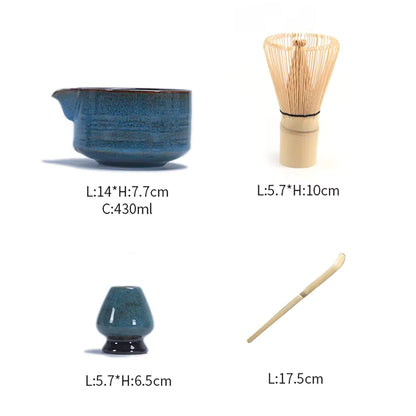 4-Piece & 7-Piece Set Handmade Japanese Matcha Ceremony Gift Set - White, Yellow & Blue 4-Piece Blue Set Lilly & Lula