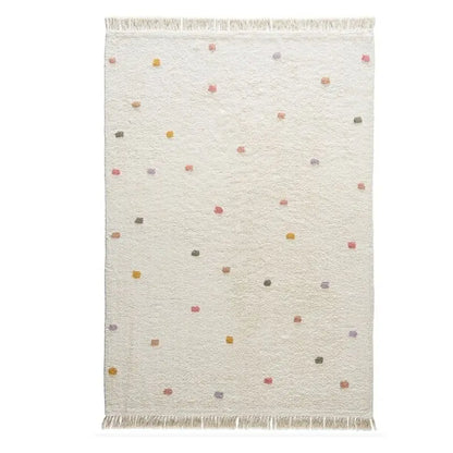 Soft Rectangular White Play Mat For Children's Room with Dot & Tassel Detail - 3 Sizes