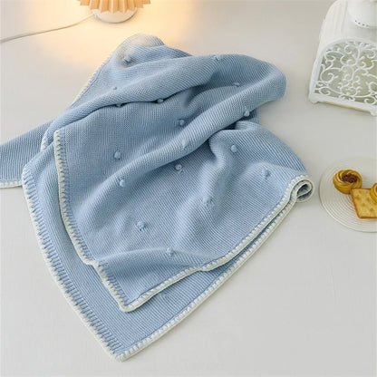 Knitted Cotton Swaddle Blanket for Baby with Knot Detail - Ivory, Beige, Pink, Grey & Baby Blue