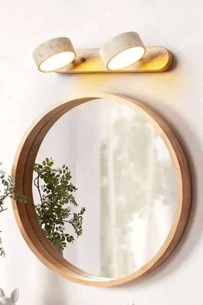Wabi Sabi Travertine Round Rotating Mirror & Bathroom Wall Light - 3 Sizes