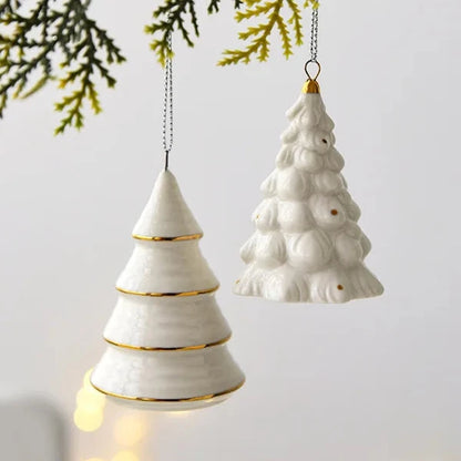 White Nordic Christmas Tree Ornament with Gold Details - 4 Variants