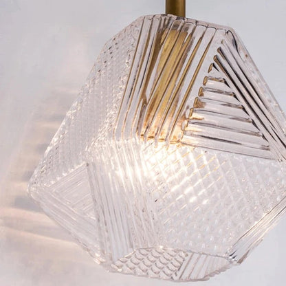 Elegant Hanging Fluted Glass Wall Light Pendant - Gold & Clear Glass