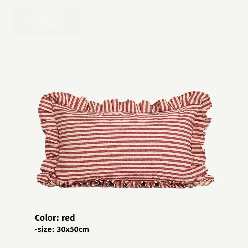Soft Ruffled Pure Striped Cotton Cushion Covers with Frill Detail - 6 Colours