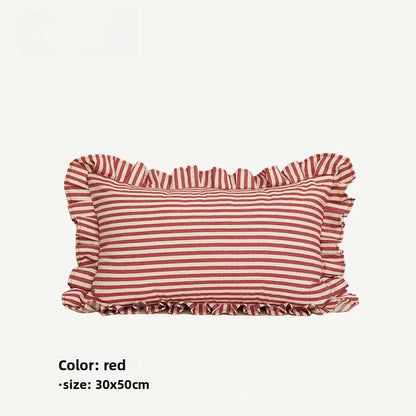 Soft Ruffled Pure Striped Cotton Cushion Covers with Frill Detail - 6 Colours