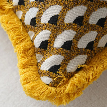 Modern Decorative Yellow & Gold Retro Geometric Cushion Cover with Frill - 3 Sizes
