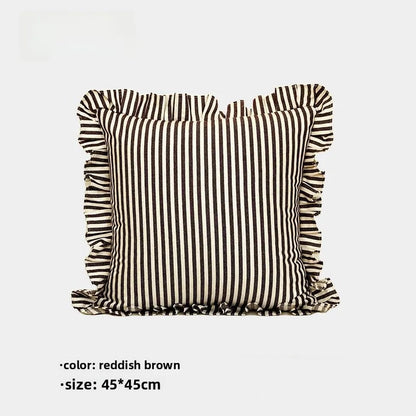 Soft Ruffled Pure Striped Cotton Cushion Covers with Frill Detail - 6 Colours