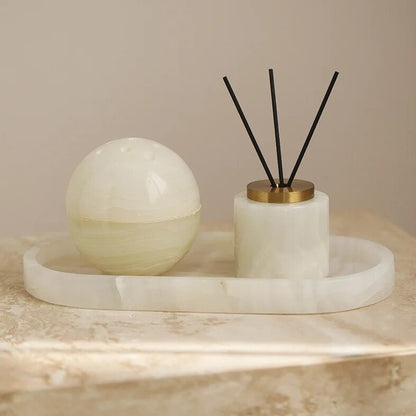 Handmade Round Luxury Natural Marble Home Fragrance Diffuser - White, Green & Brown Marble