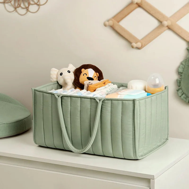 Multifunctional Cotton Nappy Caddy Storage Basket with Handles - Brown, Pink & Sage