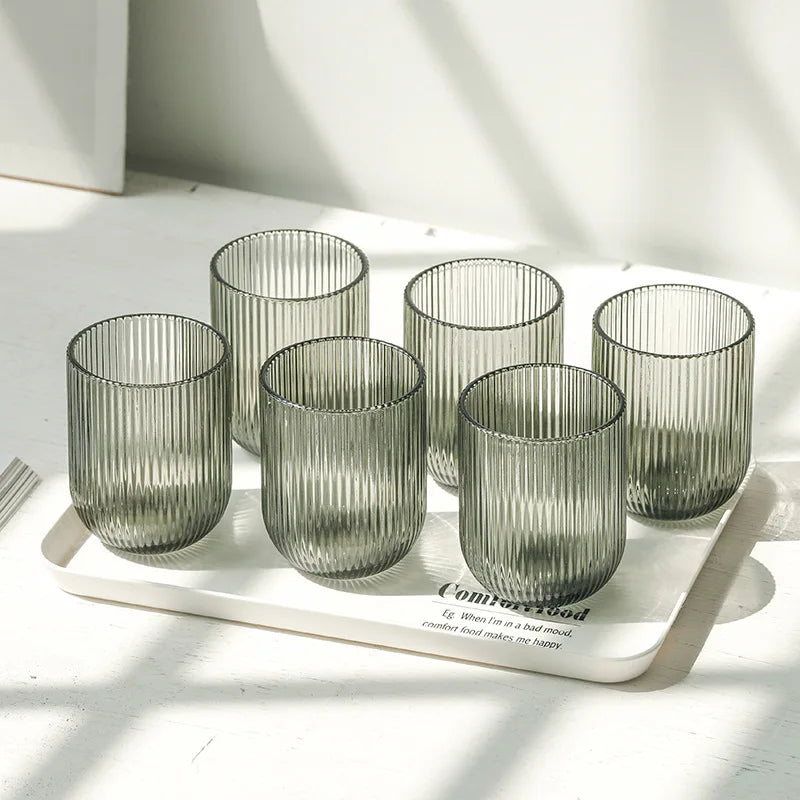 Set of 6 Luxury Ripple Drinking Glasses - Clear, Sage & Blush