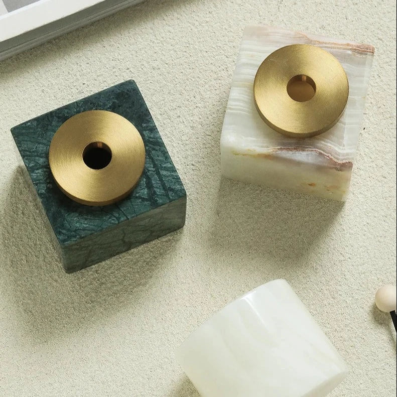 Handmade Square Luxury Natural Marble Home Fragrance Diffuser - White, Green & Brown Marble