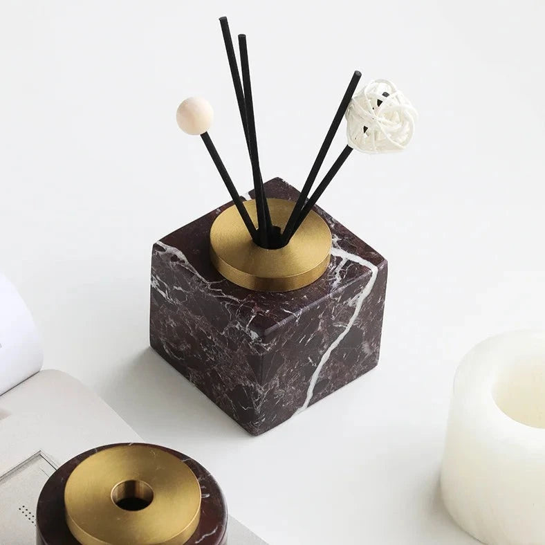 Handmade Square Luxury Natural Marble Home Fragrance Diffuser - White, Green & Brown Marble