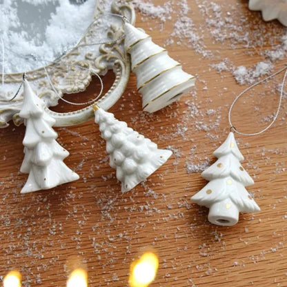 White Nordic Christmas Tree Ornament with Gold Details - 4 Variants