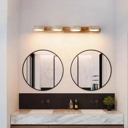 Wabi Sabi Travertine Round Rotating Mirror & Bathroom Wall Light - 3 Sizes