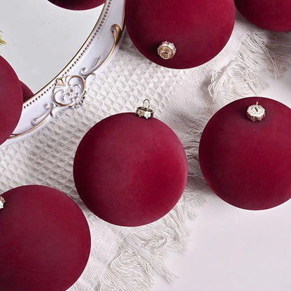 Set of 9 Large Shatterproof Velvet Christmas Tree Baubles 10cm - Burgundy