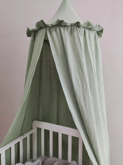 Kids Premium Muslin Bed Canopy With Frill Detail - 7 Colours