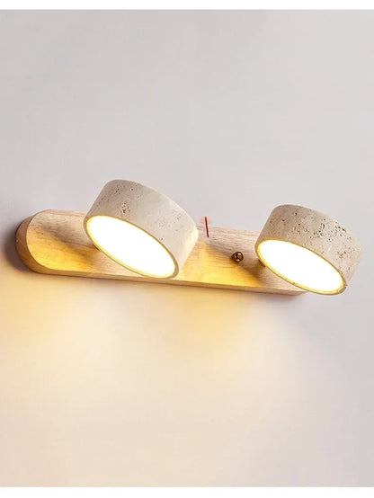 Wabi Sabi Travertine Round Rotating Mirror & Bathroom Wall Light - 3 Sizes
