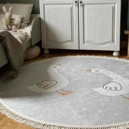 Animal Play Mat Children's Room Round Swan Rug - 3 Sizes