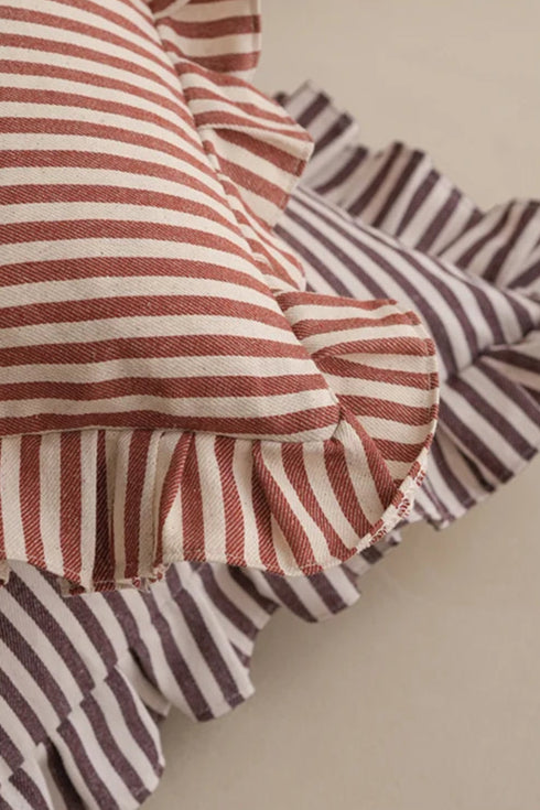 Soft Ruffled Pure Striped Cotton Cushion Covers with Frill Detail - 6 Colours