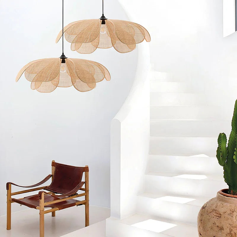 Natural Wabi Sabi Petal Japanese Wicker Pendant Ceiling Light