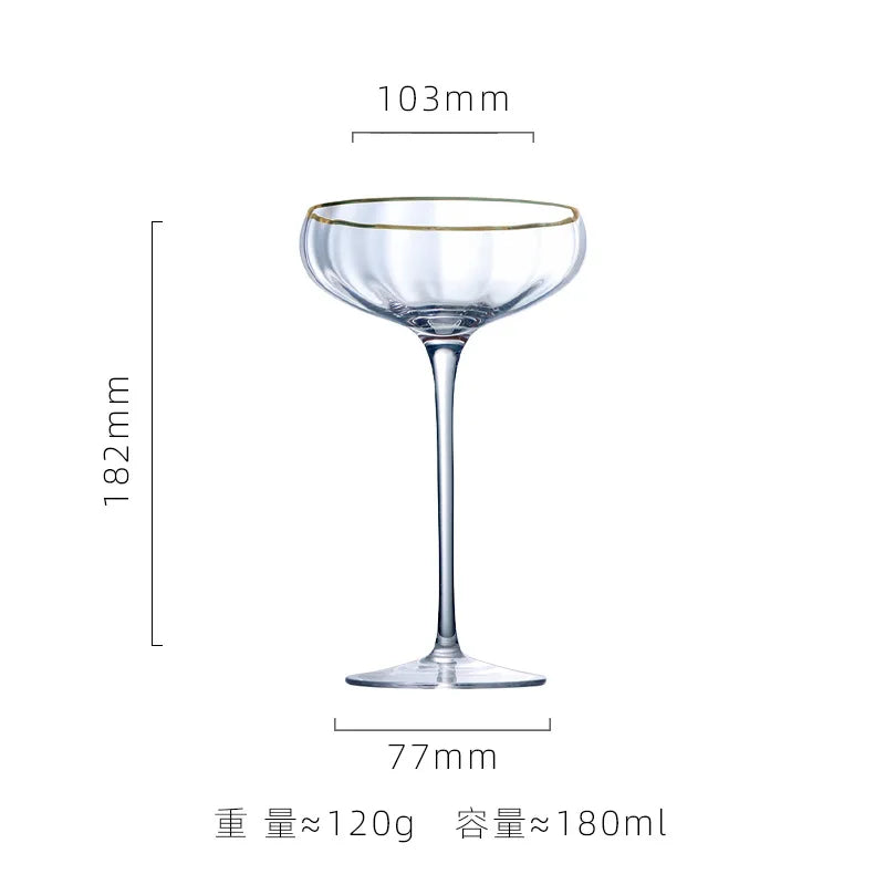 Set of 4 Sky Ripple Glass Wine & Champagne Glasses with Gold Edge - 5 Sizes