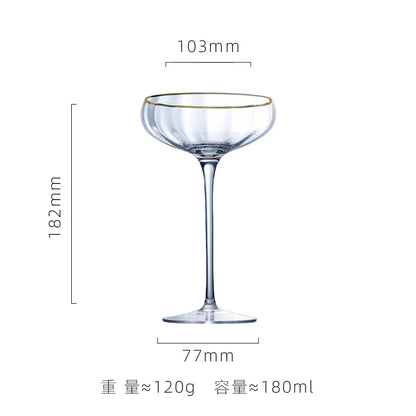 Set of 4 Sky Ripple Glass Wine & Champagne Glasses with Gold Edge - 5 Sizes