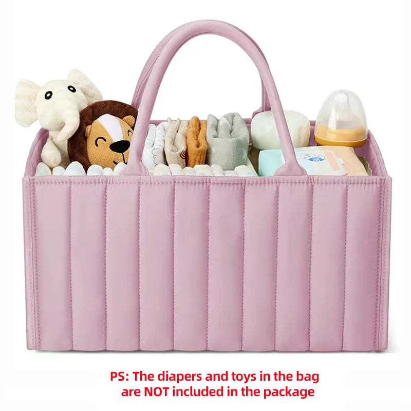 Multifunctional Cotton Nappy Caddy Storage Basket with Handles - Brown, Pink & Sage