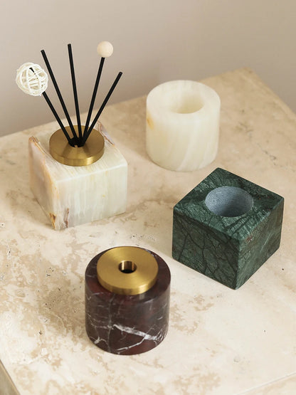 Handmade Round Luxury Natural Marble Home Fragrance Diffuser - White, Green & Brown Marble