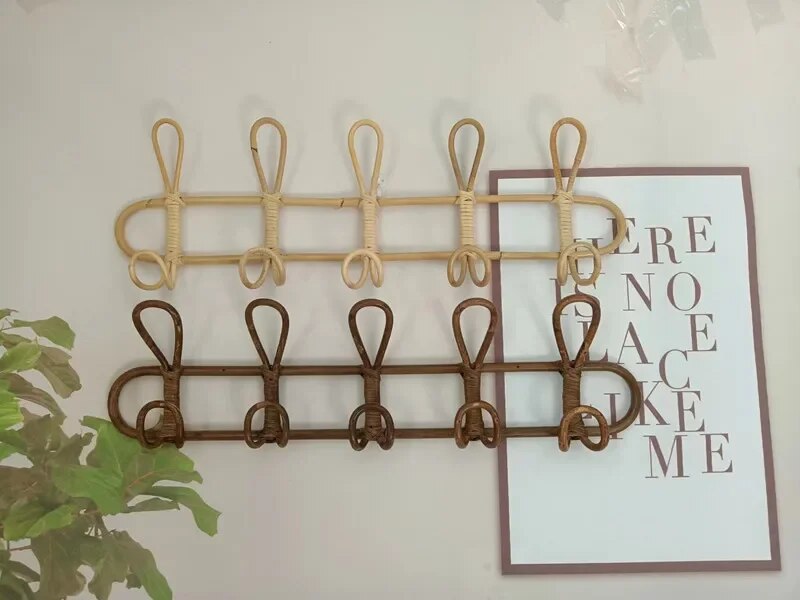 Children's Natural Rattan Wall Hook Organiser - 3 & 5 Hooks