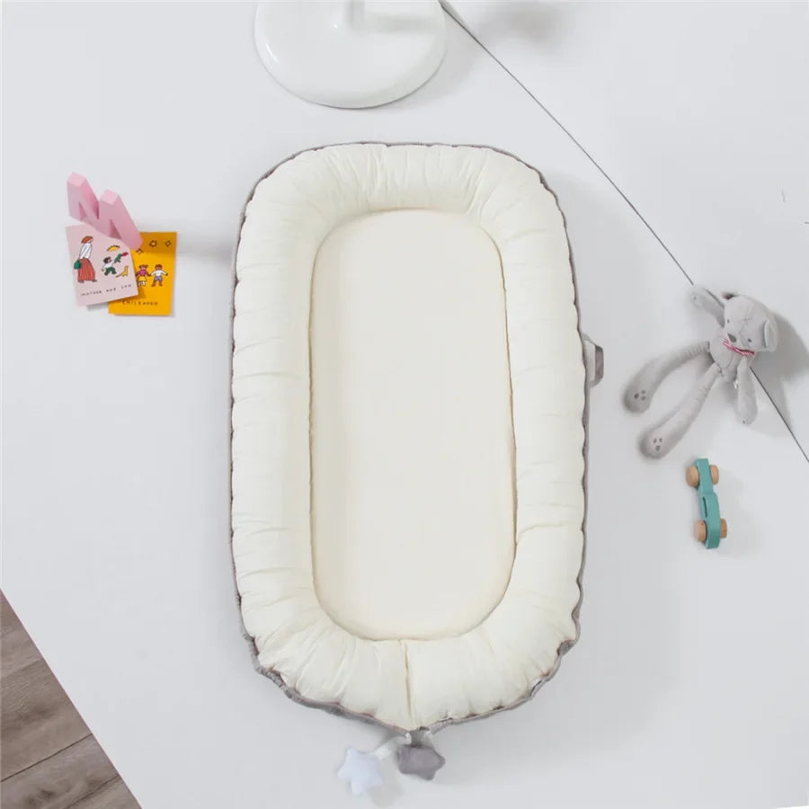 Grey Portable Padded Cotton Lounger Baby Nest Pod with Pillow