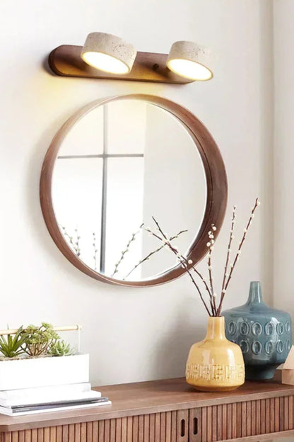Wabi Sabi Travertine Round Rotating Mirror & Bathroom Wall Light - 3 Sizes