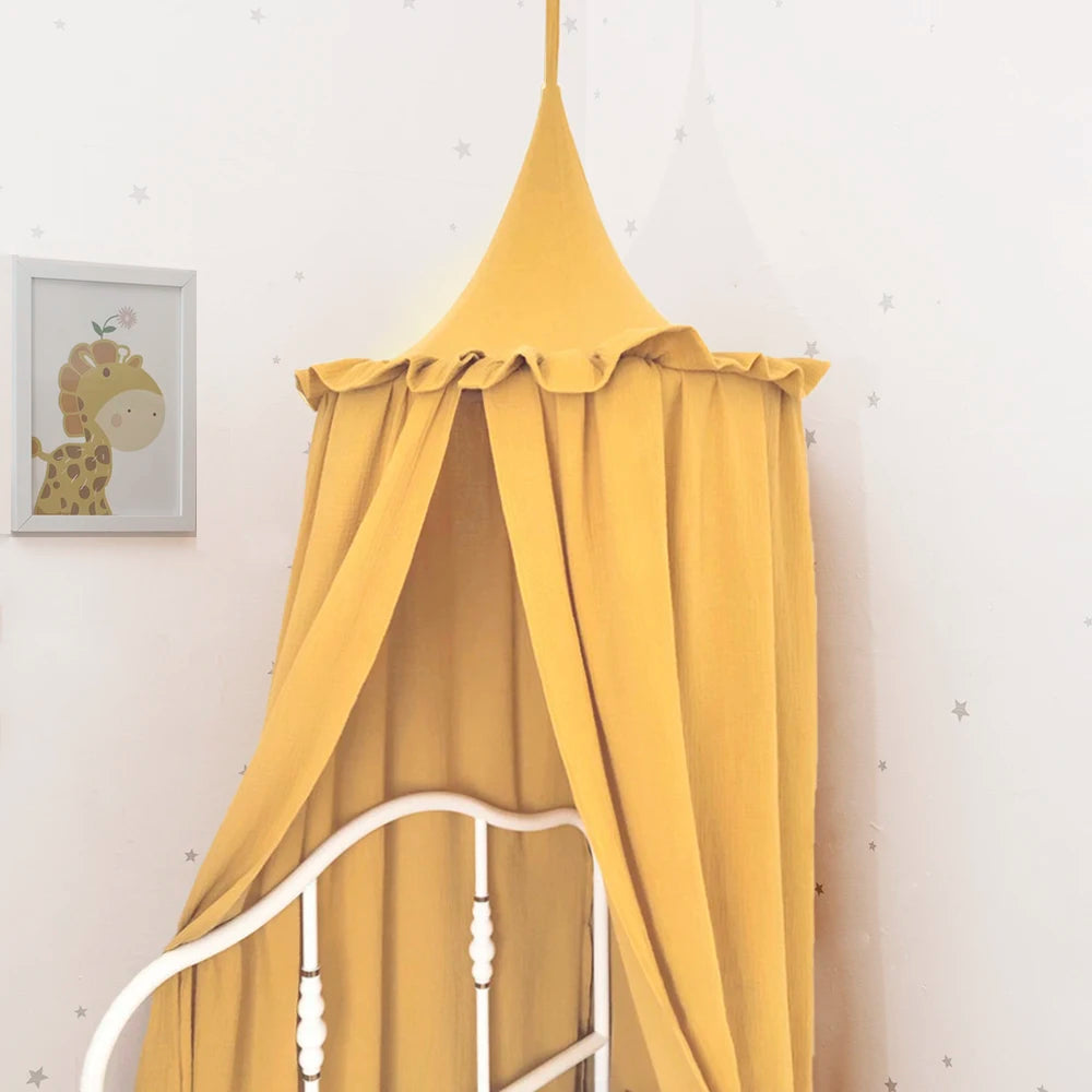 Kids Premium Muslin Bed Canopy With Frill Detail - 7 Colours