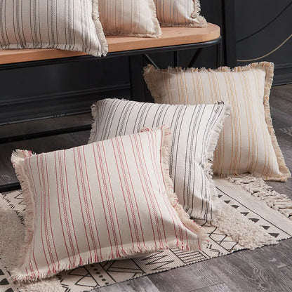 Decorative Nordic Striped Jacquard Cotton Cushion Covers With Frill Detail - 5 Colours