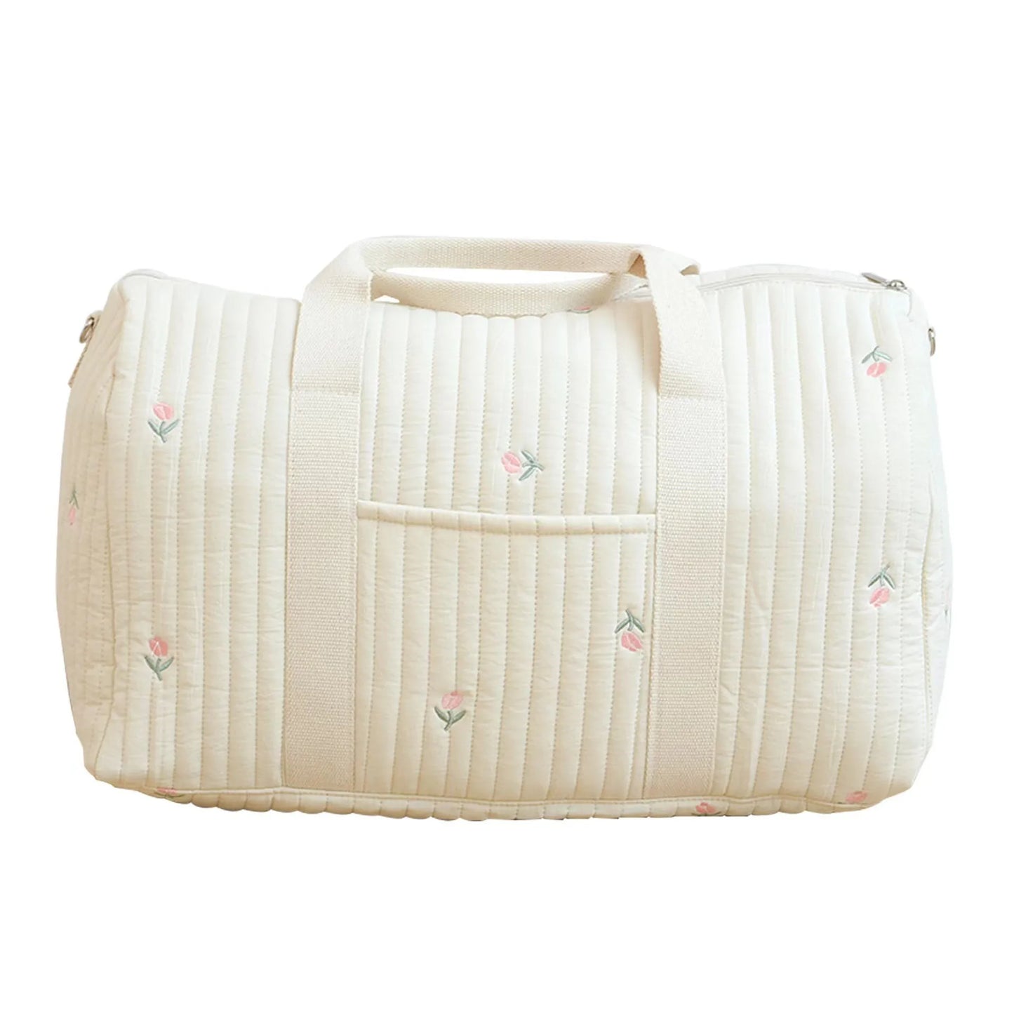 Large White Embroidery Baby Nappy Changing Washbag with Shoulder Strap - Bear, Bunny, Squirrel, Olive & Tulip