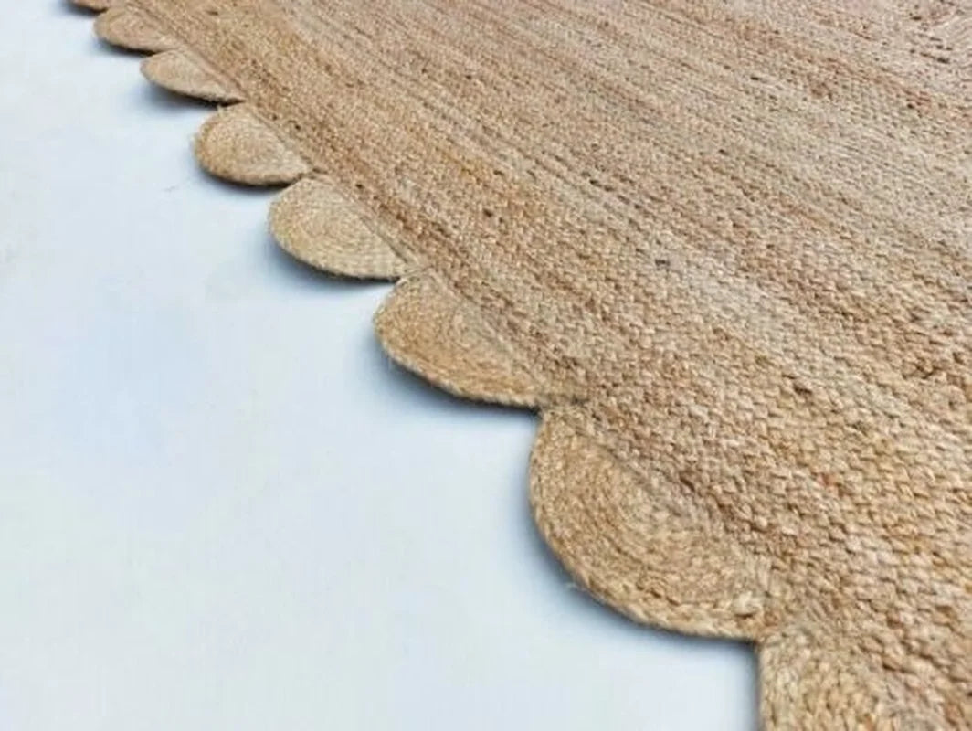 Brown Natural Rustic Jute Rug with Scalloped Edge - Various Sizes