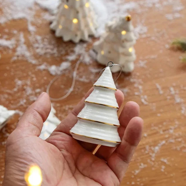 White Nordic Christmas Tree Ornament with Gold Details - 4 Variants