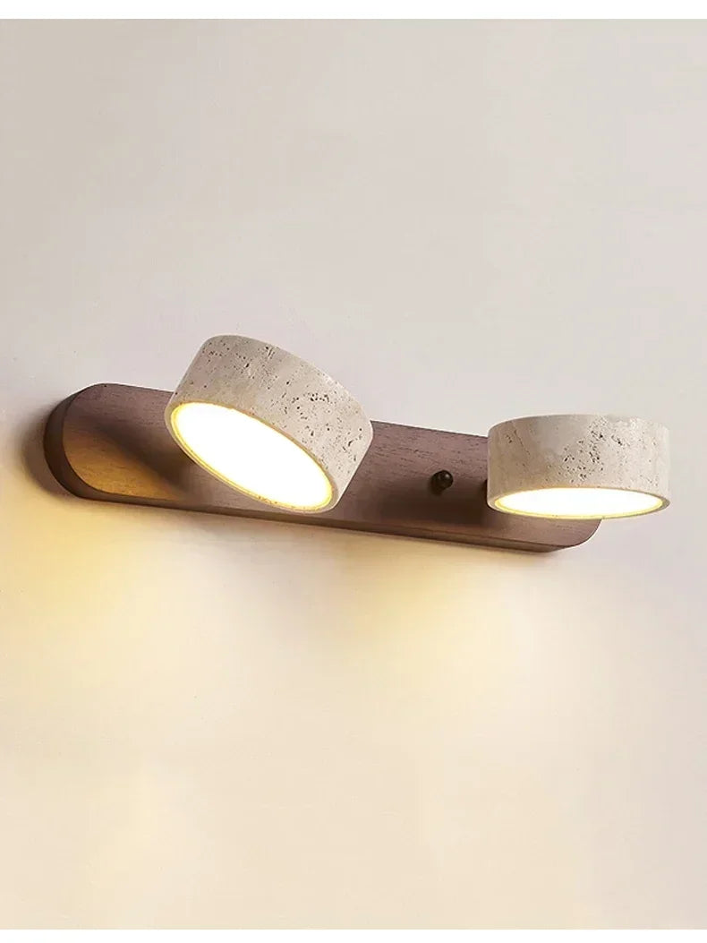 Wabi Sabi Travertine Round Rotating Mirror & Bathroom Wall Light - 3 Sizes