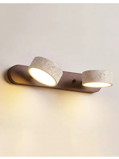 Wabi Sabi Travertine Round Rotating Mirror & Bathroom Wall Light - 3 Sizes