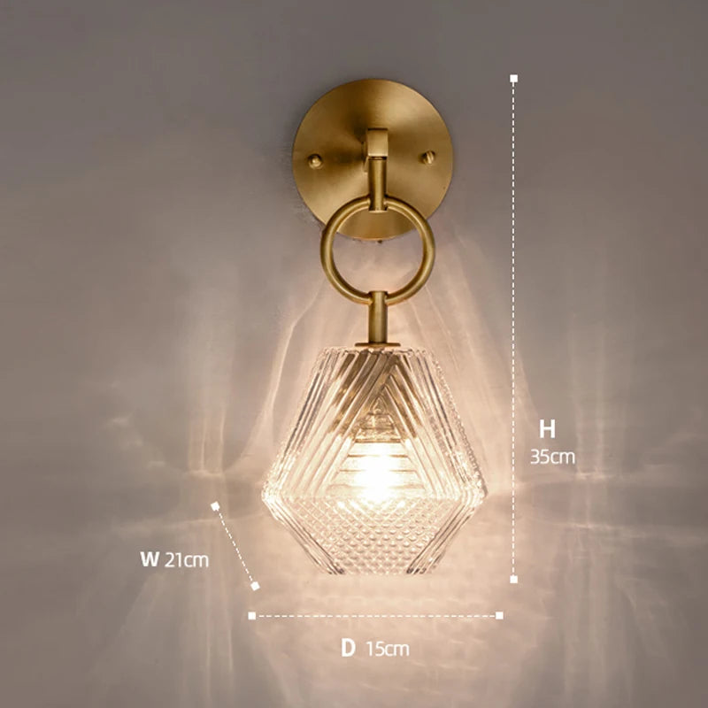 Elegant Hanging Fluted Glass Wall Light Pendant - Gold & Clear Glass